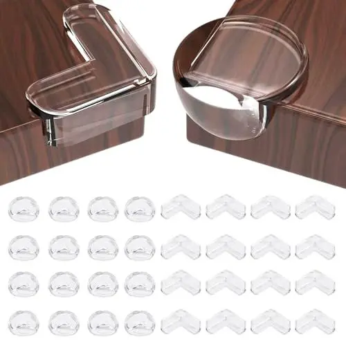 Produktbild: Kantenschutz Baby, 32 Stück Eckenschutz Baby Selbstklebend Silikon Transparent 2 Formen Tischkantenschutz Möbel Selbstklebend Kantenschutz für Babysicherung und Kindersicherung