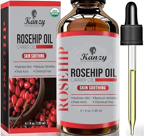 Produktbild: Kanzy Hagebuttenöl Bio Kaltgepresst 100% Rein 120ml Rosehip Oil Wildrosenöl für Haut Haare Nägel Gesichtsöl Körperöl Vegan Hexanfreies Hagebuttenkernöl Anti-Aging Anti-Falten Natürlich
