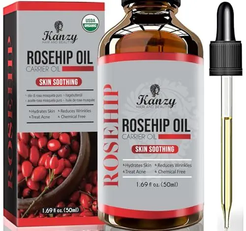 Produktbild: Kanzy Hagebuttenöl Bio Kaltgepresst 100% Rein 50ml Rosehip Oil Wildrosenöl für Haut Haare Nägel Gesichtsöl Körperöl Vegan Hexanfreies Hagebuttenkernöl Anti-Aging Anti-Falten Natürlich