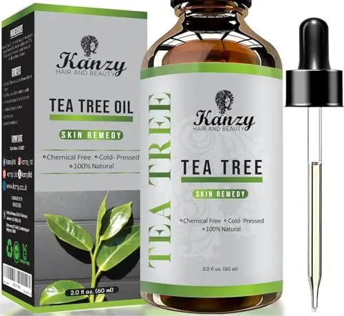 Produktbild: Kanzy Teebaumöl Bio Naturrein 60ml mit Pipette Kaltgepresst Tea Tree Oil für Gesicht, Haut, und Nagel Anti Pickel, Haaröl, Akne Öl, Acne Serum gegen Unreine Haut, Öle für Diffuser