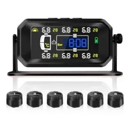Produktbild: KAOLALI TPMS Reifendruckkontrollsystem, Solaraufladung Reifendruckkontrollsystem, Echtzeit-Überwachung von Druck und Temperatur, Zeitanzeige, Mit 6 Externen Reifendrucksensor für Van RV LKW