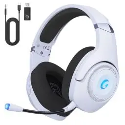 Produktbild: KAPEYDESI Gaming Headset Wireless, Gaming Kopfhörer Kabellos mit Abnehmbares 3D-Stereomikrofon, Bluetooth 5.2 Headset, Gaming Headset für PS5 PS4 PC, Switch, Mac, Weiß