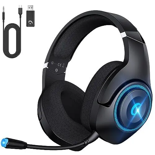 Produktbild: KAPEYDESI Wireless Headset für PS5 PC, Kabellos Gaming Kopfhörer mit Mikrofon,Surround, 3,5 mm Adapterkabel für Xbox Series Gamer -Schwarz Blau