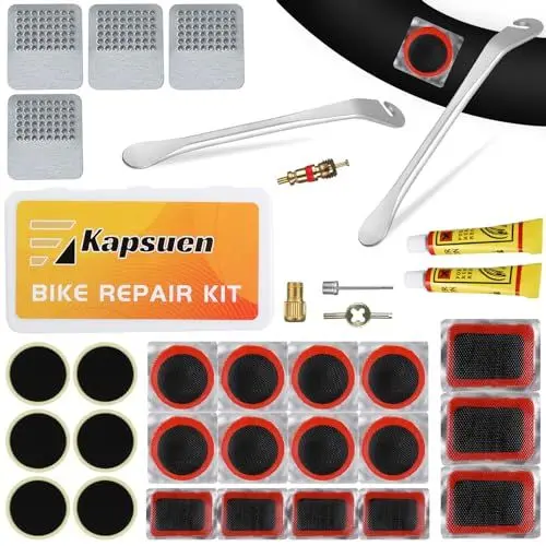 Produktbild: Kapsuen Fahrrad Reifen Flickzeug Fahrrad, Tragbar Fahrrad Flickzeug Set Fahrrad Reparaturset Fahrradreifen Flickset Kompatibel mit Allen Fahrradschläuchen, für Radfahrer Motorräder aufblasbaren Gummi