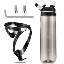 Produktbild: Kapsuen Flaschenhalter Fahrrad Set 750ml Fahrrad Trinkflasche mit Halter, Leicht Stark Trinkflaschenhalter für MTB, Rennrad, Fahrrad, Mountainbikes Flasche Halter(Transparentes Grau)