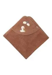 Produktbild: Kapuzen Badetuch aus uni Frottee 100 x 100 cm und Applikation Ente Edda Lou und Regenbogen,