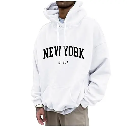 Produktbild: Kapuzen T-Shirt Stylischer Herren Kapuzenpullover Hoodie Sweatshirt für Männer Kapuzenpullover Herren Baumwolle Hoodies Herren Mode Weiß 6XL