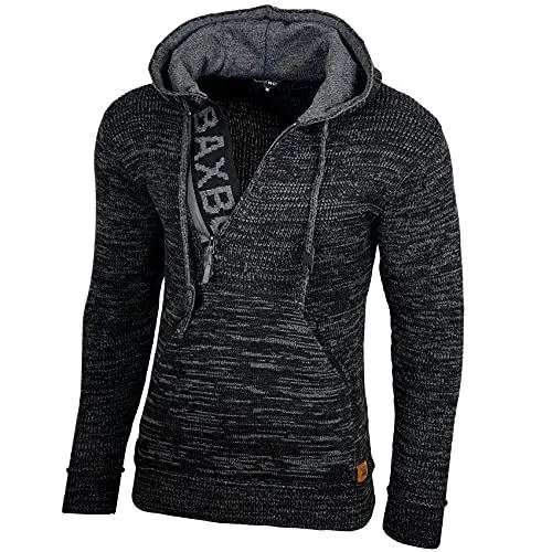 Produktbild: Kapuzenjacke Herren Winter Top Kapuzenpullover Reißverschluss Pulli Sweatshirt Jacke BB-277 Neu, Farbe:Schwarz/Anthrazit, Größe:XL