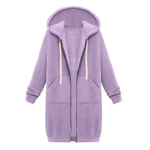 Produktbild: Kapuzenpullis für Frauen mit Reißverschluss Pullover Jacke Fleecejacken Und -Mäntel für Frauen Lässige Jacken für Frauen Pulloverjacke für Frauen Fleece-Sweatshirts für Frauen Lila 2XL