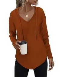 Produktbild: Kapuzenpullover Damen Leichter Pullover Hoodie Sweatshirs mit Taschen für den Herbst Karamell, 3XL