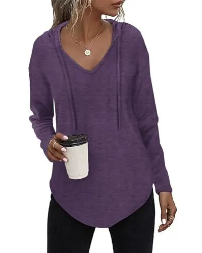 Produktbild: Kapuzenpullover Damen Leichter Pullover Hoodie Sweatshirs mit Taschen für den Herbst Lila, XXL