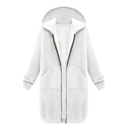 Produktbild: Kapuzenpullover Für Damen Casual Übergangsjacke Sweatshirt Damen Ohne Kapuze Sweatshirt Langarm Kapuzenpullover Hoody Weiße Sweatjacke Damen Sweatshirts Sweatjacke Ohne Kapuze Damen（1-White，XL）