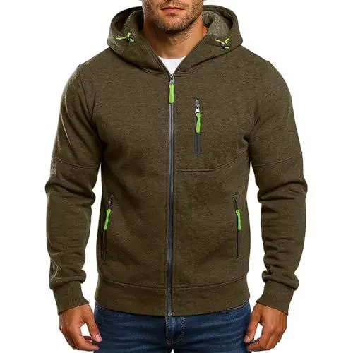 Produktbild: Kapuzenpullover Herren Sweatjacke Herren Zipper Hoodie - Kapuzenjacke Mit Reißverschluss Oversized Übergangsjacke Sweatshirt Jacke Casual Sportjacke Outdoorjacke Hoody Männer 03-Armeegrün XL