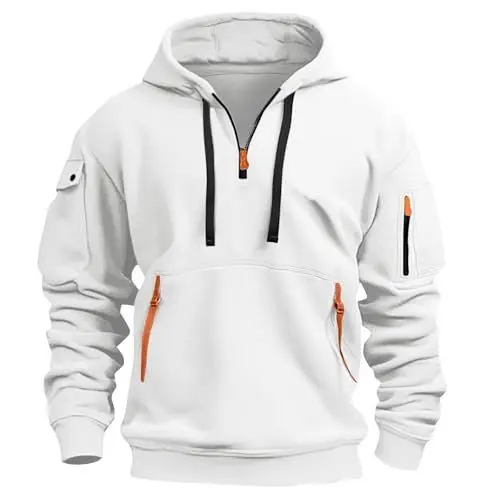Produktbild: Kapuzenpullover mit Reißverschluss Herren-Kapuzenpullis mit Reißverschluss Kapuzenpullover für Männer mit Reißverschluss Kapuzenpullover mit Reißverschluss für Männer Kapuzenpullover Weiß 3XL