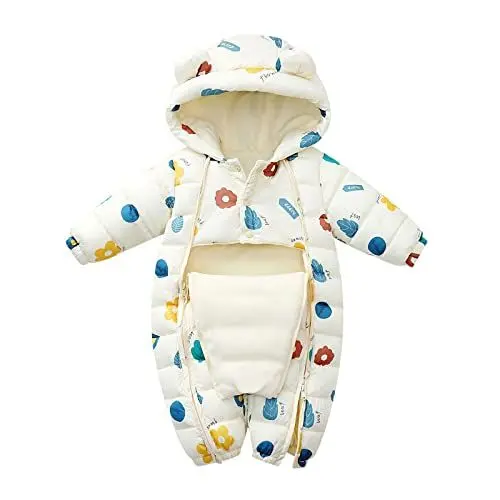 Produktbild: Kapuzen-Schnee- tragen Overall Outwear Schneeanzug gepolsterte Jacke warme Säuglingsspielanzug-Mantel-Daunen-Baby-Mantel und Jacke Mädchen Skijacke 4t Knebelmantel für Junge (Beige, 3-6 Months)