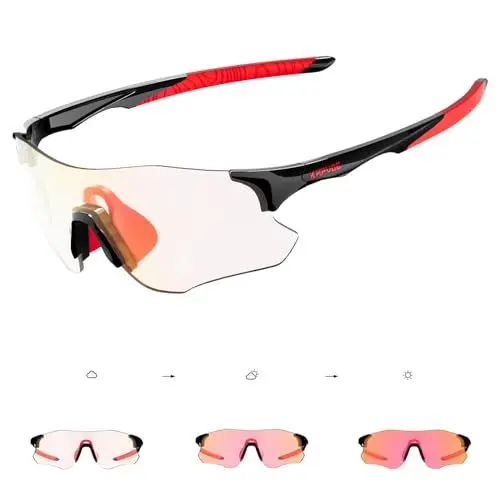Produktbild: KAPVOE Sportbrille Selbsttönend Fahrradbrille Herren MTB Brille Klar Radbrille Damen Rennrad Sonnenbrille Baseball Radsport Laufen Golf - K1129