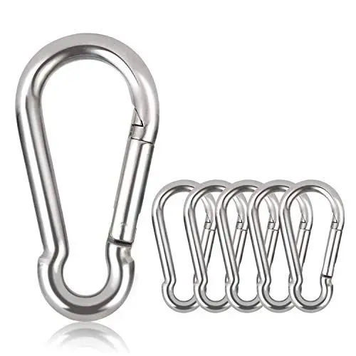 Produktbild: Karabiner Legierter Stahl, Schlüsselanhänger Karabinerhaken 80mm x φ8mm belastbar bis 250 kg Kletterhaken verzinkt (6 Stück)