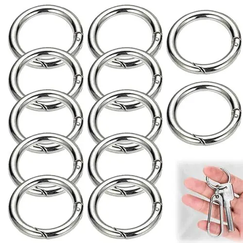 Produktbild: 12 Stück Karabiner Rund 60mm, Karabinerhaken Rund Zinklegierung Runde Karabiner Ring Karabinerring Taschenringe für Schlüsselkette DIY Handwerk (Silber)