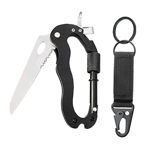 Produktbild: Karabiner Schlüsselanhänger Karabinerhaken Heavy Duty Mini Multitool Kletterausrüstung für Camping mit Klein Schlüsselring, 2 Pack Schwarz