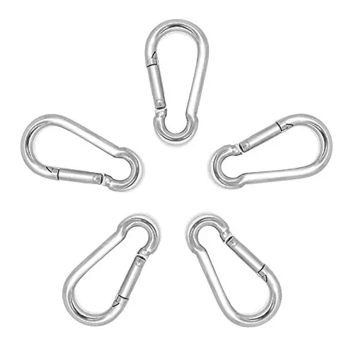 Produktbild: Karabinerhaken, 5 Stück Edelstahl Karabinerhaken Klein Karabiner Set 6 x 60 mm Robuste Silber Karabiner mit Schnappverschluss für Camping Angeln Markisen