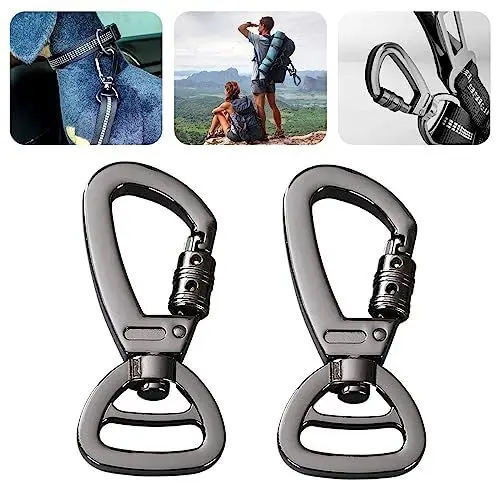 Produktbild: Karabinerhaken mit Drehgelenk Karabiner Hundeleine Schlüssel Edelstahl Klein Doppelkarabiner Scherenkarabiner Bolzenkarabiner Schwere, 2 Stück Schwarz