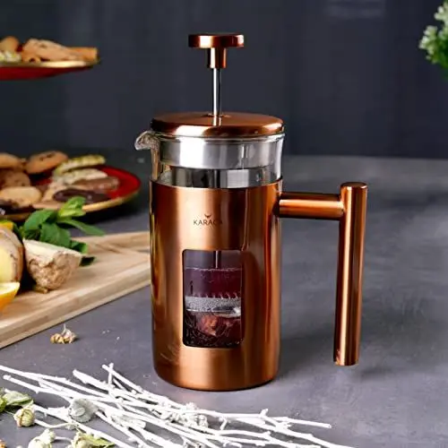 Produktbild: Karaca Borosilicate Glass Copper French Press 350 ml Kaffee French Press, French Press Kaffee, Kaffeepresse für Zuhause, Coffee Press