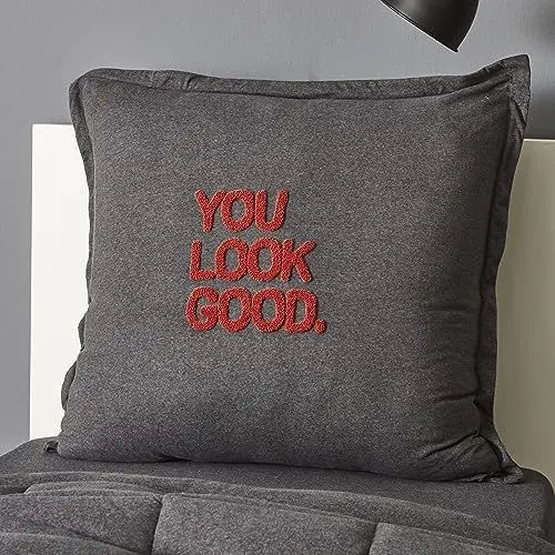 Produktbild: Karaca Motto Anthrazit 135X200 cm Baumwolle Komfort Schlafset, Kopfkissenbezug 80 cm x 80 cm, Steppdecke set, Spannbettlaken, Weiches und Stützendes, Bettdecke, Steppdecke
