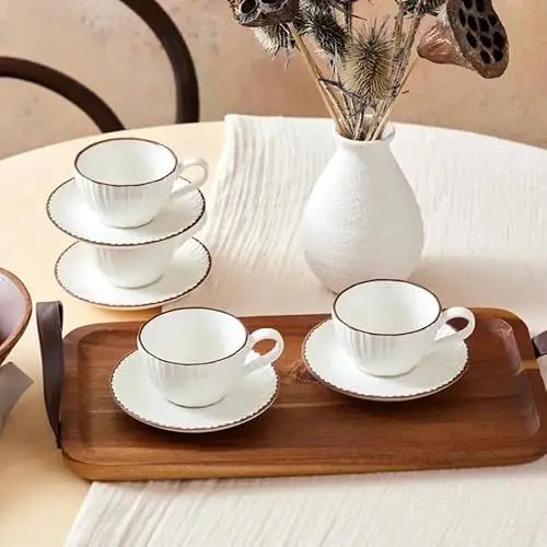 Produktbild: Karaca Rhine Kaffeetassen-Set für 4 Personen, 8 Teilig, Porzellan