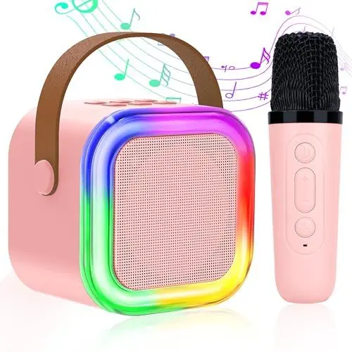 Produktbild: Karaoke Maschine für Kinder Erwachsene, Bluetooth Karaoke Lautsprecher mit 1 Kabellosen Mikrofon, Mini Karaoke Maschine mit LED-Lichtern, Geschenke Spielzeug für Mädchen und Jungen