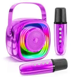 Produktbild: Karaoke Maschine Kinder mit 2 Karaoke Mikrofon, Mini Karaoke Maschine Geschenke für mädchen, Karaoke Mikrofon Kinder mit LED, Spielzeug Geschenke für 3-12 Jahre Mädchen