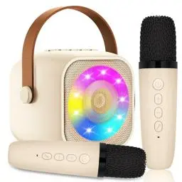 Produktbild: Karaoke Maschine Kinder mit 2 Mikrofon, Mini Karaoke Drahtlosen Mikrofon, Tragbares Bluetooth Lautsprecher mit LED-Lichtern, Geschenke Spielzeug für Mädchen und Jungen