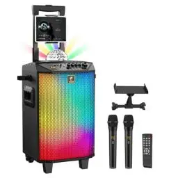 Produktbild: Karaoke Maschine Lautsprecher, TONOR PA Anlage mit 2 Mikrofonnen Bluetooth, Microphone Karaoke Box Gerät mit Funkmikrofon Musikbox PA-System mit Discokugel für Zuhause/Draußen/Erwachsene/Kinder K20