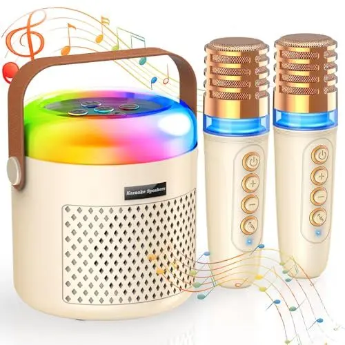 Produktbild: Karaoke Maschine für Kinder, Tragbarer Mini Bluetooth Karaoke Spielzeug mit 2 kabellosen Mikrofonen, Geschenke Spielzeug für Mädchen und Jungen