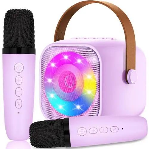 Produktbild: Karaoke Maschine mit 2 Drahtlosen Mikrofonen, Mikrofon Kinder Tragbare, Bluetooth Karaoke Elektronisches Spielzeug mit LED-Lichteffekten, Geschenke für Alter 3-18 Kinder, Jungen, Mädchen