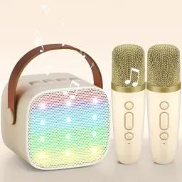 Produktbild: Karaoke Maschine mit 2 Drahtlosen Mikrofonen, Wowstar Tragbares Bluetooth Karaoke Maschine für Kinder Erwachsene mit Stimme wechselnde Effekte & LED-Lichter Jungen Mädchen Geschenke Heimparty(Beige)