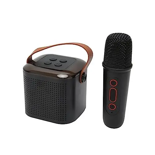 Produktbild: Karaoke Maschine mit 2 Kabellosen Mikrofonen, Tragbare Karaoke Maschine mit Mikrofon, BT Lautsprecher, RGB Lichteffekt, Einfach zu Bedienen, Kompakt und Tragbar (Schwarz)
