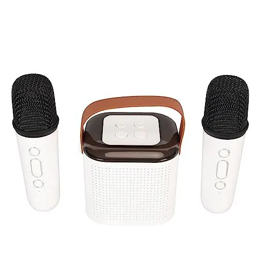 Produktbild: Karaoke Maschine mit 2 Kabellosen Mikrofonen, TragbarerLautsprecher, Power Stereoanlage, Premium Sound, RGB Lichteffekt, für Partys, Reisen, Hochzeiten, Bühnen (White)