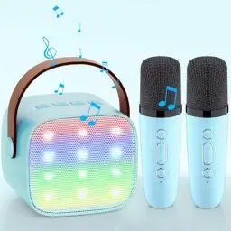 Produktbild: Karaoke Maschine mit 2 Mikrofonen, (Premiumversion) Wowstar Tragbares Bluetooth Karaoke Maschine für Kinder Erwachsene mit Stimme wechselnde Effekte & LED-Lichter Jungen Mädchen Geschenke (Blau)
