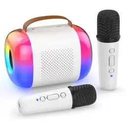 Produktbild: Karaoke Maschine mit 2 Mikrofonen, Tragbare Kabellose Mini Karaoke Maschine füR Kinder und Erwachsene mit Led-Lichtern und Stimmwechsel-Effekt, Geschenk füR MäDchen Jungen