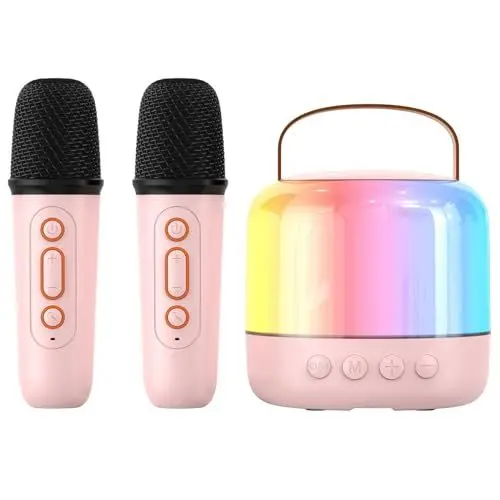 Produktbild: Karaoke Maschine mit 2 Mikrofonen, Tragbares Bluetooth Karaoke Maschine für Kinder Erwachsene mit Stimme wechselnde Effekte & LED-Lichter Jungen Mädchen Geschenke Spielzeug (PINK)