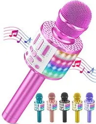 Produktbild: Karaoke Mikrofon, LED Drahtloses Bluetooth Mikrofon zum Singen mit Lautsprecher, Karaoke Spielzeug Kinder, Heim KTV Karaoke Maschine, Tragbares KTV Lautsprecher Recorder für Android/iPhone/iPad/PC