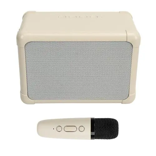 Produktbild: Karaoke-Lautsprecher, Akku mit Großer Kapazität, Tragbare LED-Lichteffekte, Karaoke-Maschine, Einfache Bedienung, Kabellos, für Partys (Beige)