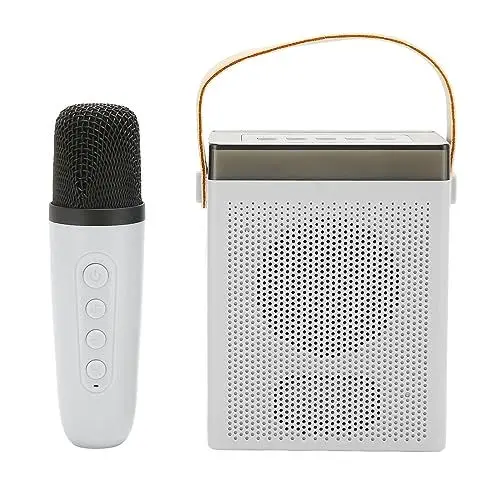 Produktbild: Karaoke-Maschine, Tragbares RGB-Licht, Wiederaufladbares -Lautsprecher-Mikrofon-Set, 360-Grad-Surround-Sound, für Home Party KTV (Weiß)