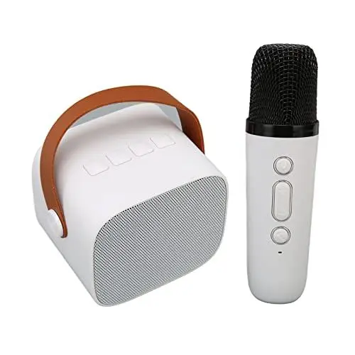 Produktbild: Karaoke-Maschine, Wiederaufladbares HD-Stereo-Bluetooth5.0-Lautsprecher-Mikrofon-Set, Tragbarer -Retro-Wireless-Lautsprecher mit Mikrofon für Kinder, Erwachsene, Party (Weiss)