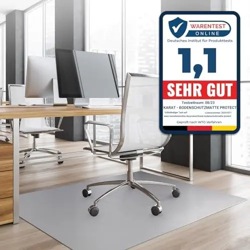 Produktbild: KARAT Bodenschutzmatte für Hartböden - Neo - Fußbodenschutz Schutzmatte Bürostuhl für Parkett Laminat Bodenmatte Bürostuhl - Stärke: 1,5 mm (Hellgrau, 90 x 120 cm)