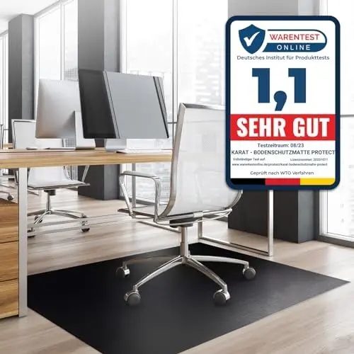 Produktbild: KARAT Bodenschutzmatte für Hartböden - Neo - Fußbodenschutz Schutzmatte Bürostuhl für Parkett Laminat Bodenmatte Bürostuhl - Stärke: 1,5 mm (Schwarz, 90 x 120 cm)