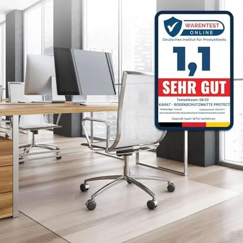 Produktbild: KARAT Bodenschutzmatte für Hartböden - Neo - Fußbodenschutz Schutzmatte Bürostuhl für Parkett Laminat Bodenmatte Bürostuhl - Stärke: 1,5 mm (Transparent, 114 x 200 cm)