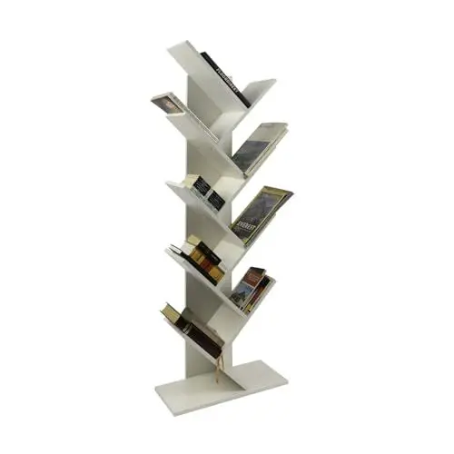 Produktbild: KARAT Bücherregal Wand Deko für Wohnzimmer, Arbeitszimmer, Schlafzimmer offener Wandregal, Standregal aus Holz Stufenregal Organizer für mit 8 Fächern 50x141,5x25cm weiß (Alexandria)