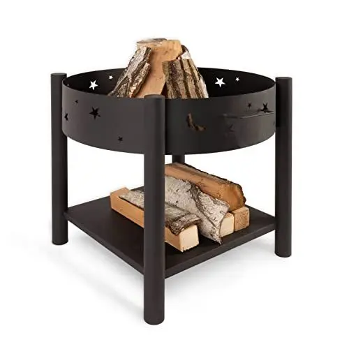 Produktbild: KARAT Feuerschale Kauri rund mit Deckel - Höhe 57 cm - Feuerstelle Für Garten, Terrasse, Camping - Feuerkorb mit 4 Standfüßen (M: Ø 70 cm mit Muster)