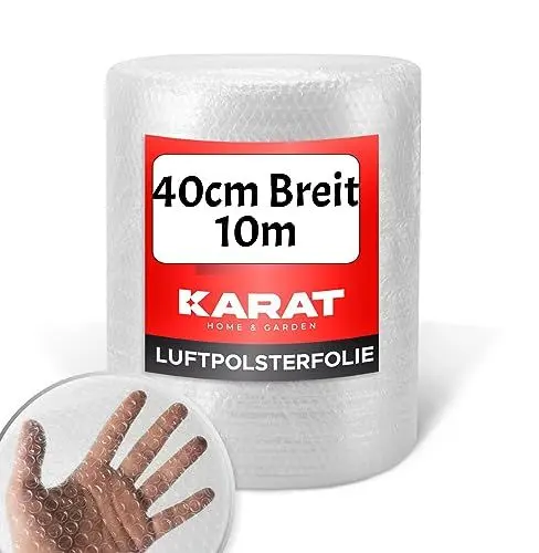 Produktbild: KARAT Luftpolsterfolie 1x Rolle für Möbel 10m X 40cm Breite Noppenfolie Verpackungsfolie für Umzug und Versand, reißfeste und recycelbare Bubble Wrap Versandrolle Knallfolie zum Schutz von Paketen